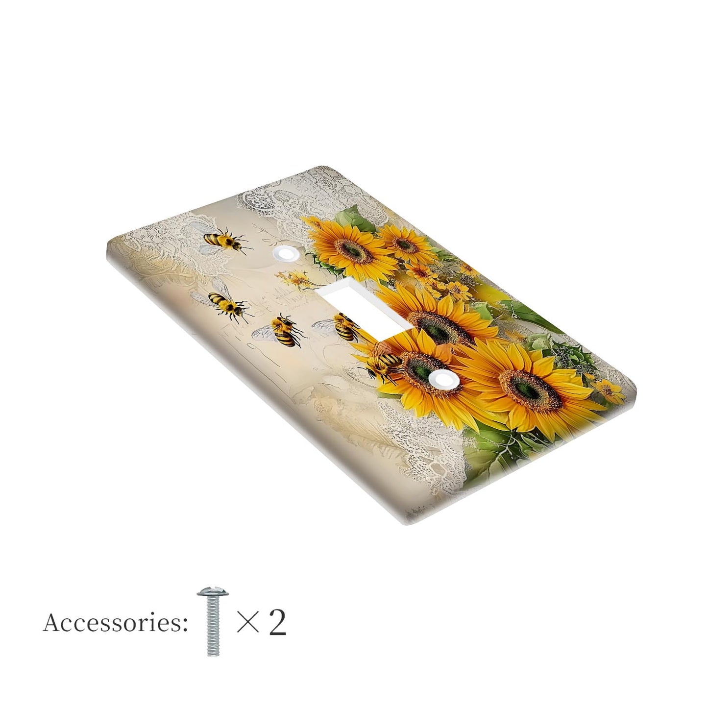 Decorative sunflower and bees light for switch cover, easy to install in kitchen, bathroom, or bedroom. Available for 1 or 2 gang switches.