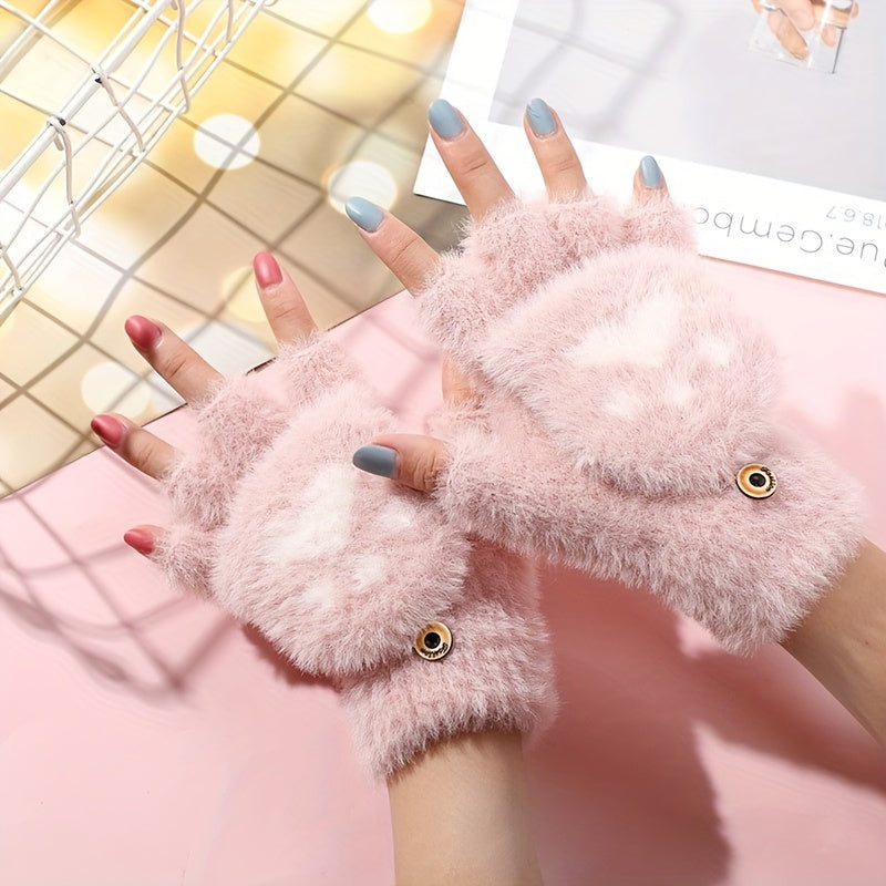 Keep your hands warm and cozy this winter with these Women's Half-Finger Convertible Gloves. Featuring a cute cat claw design, plush thickened material, and dual-purpose functionality for writing and learning in cold weather.