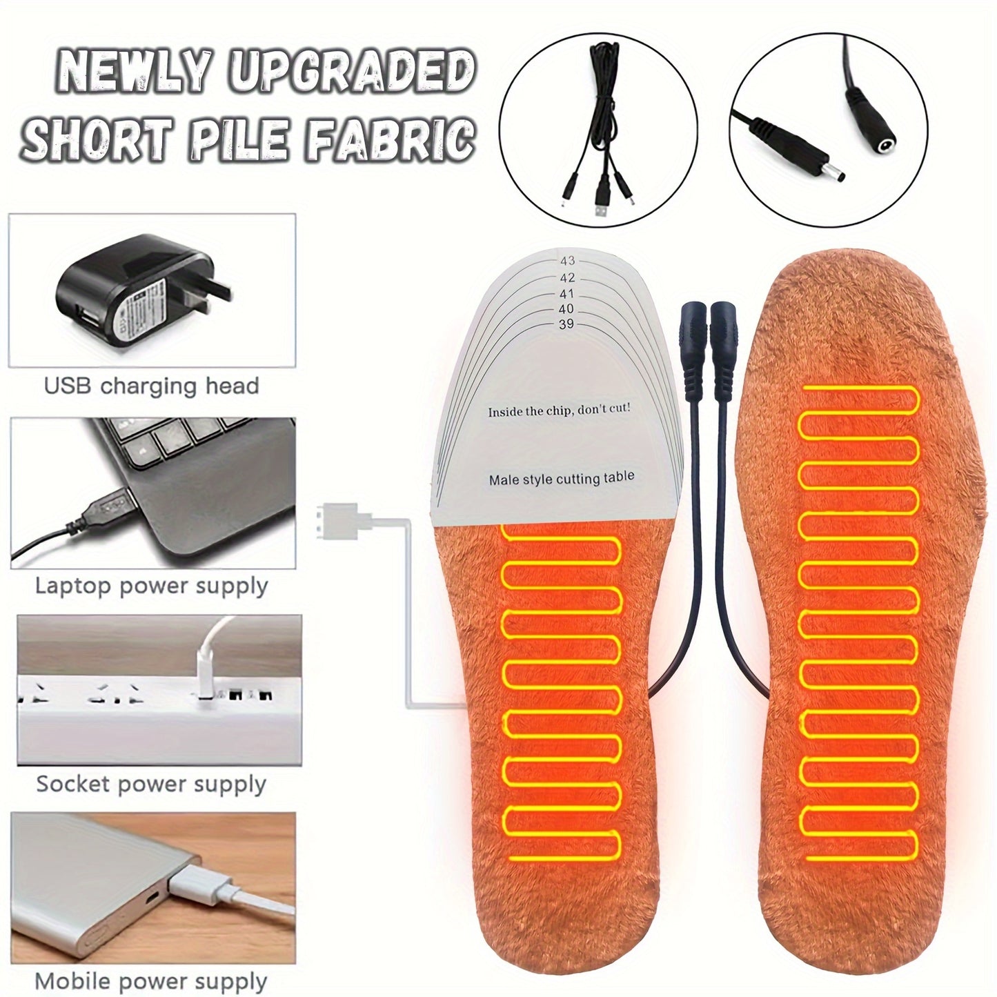 USB Heated Insoles for Shoes with Adjustable Design and Soft Comfort, No Batteries Needed, USB Powered