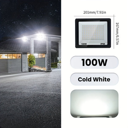 Aluminum LED floodlight suitable for outdoor use, ranging from 10-300W. Ideal for garden or playground lighting.