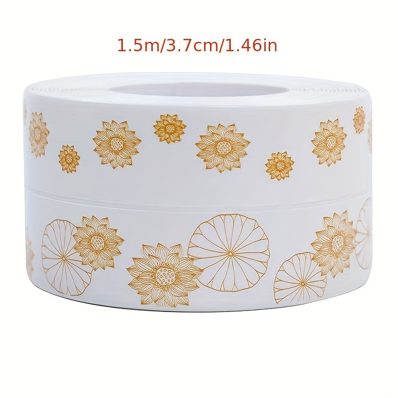 Self-adhesive waterproof seam tape with high-gloss finish and floral & butterfly patterns for bathrooms and kitchens. Mold & moisture resistant, ideal for sinks, toilets, and showers. Great for Halloween/Christmas gifts and bathroom decor.