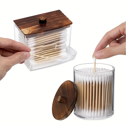 1/3 piece Swabs Dispenser with Apothecary Jar Organizer and wood lids for easy storage.