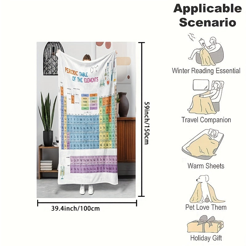 Stay warm and cozy with the RosieLily Periodic Table Print Flannel Throw Blanket. This soft and plush blanket is perfect for using on your couch, bed, or in the office. It is hypoallergenic and suitable for all seasons, making it a great gift for