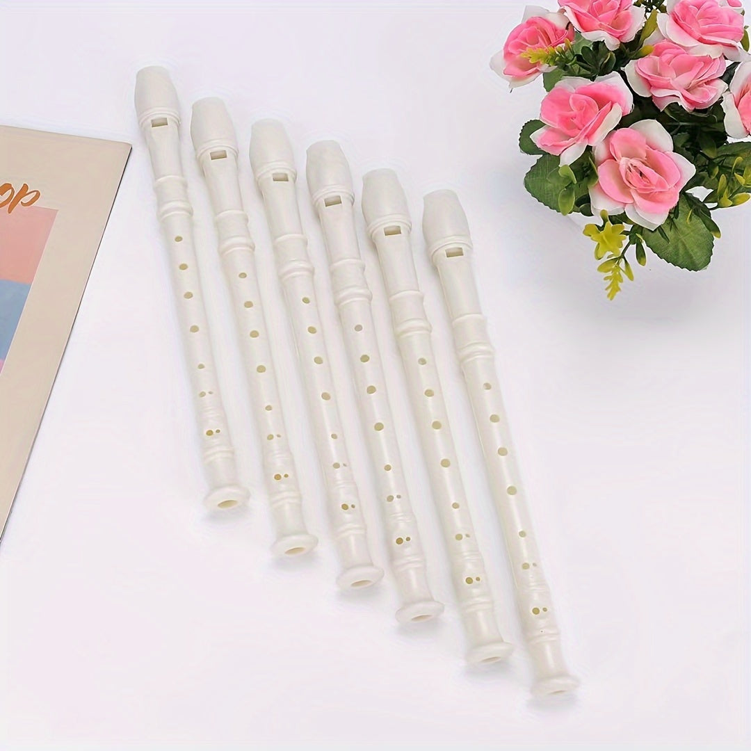 Beginner German high-pitched professional grade white plastic 8-hole flute for student practice, includes cleaning stick.