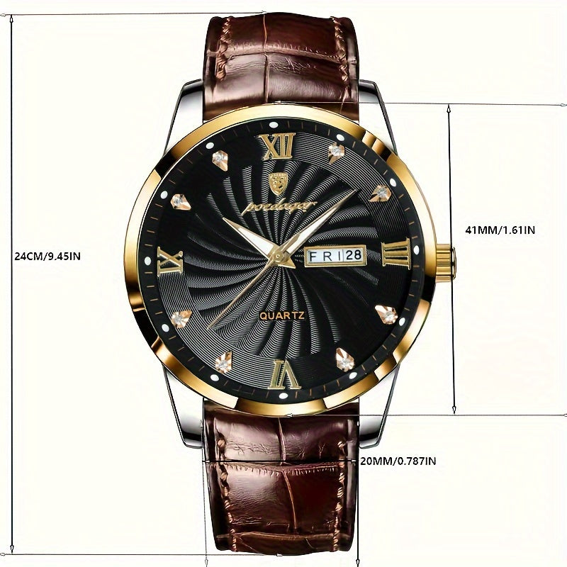 POEDAGAR Men's Business Quartz Wrist Watch with Luminous Dial, Ultra-Thin Design and Scratch-Resistant Window, suitable for daily wear and special occasions.