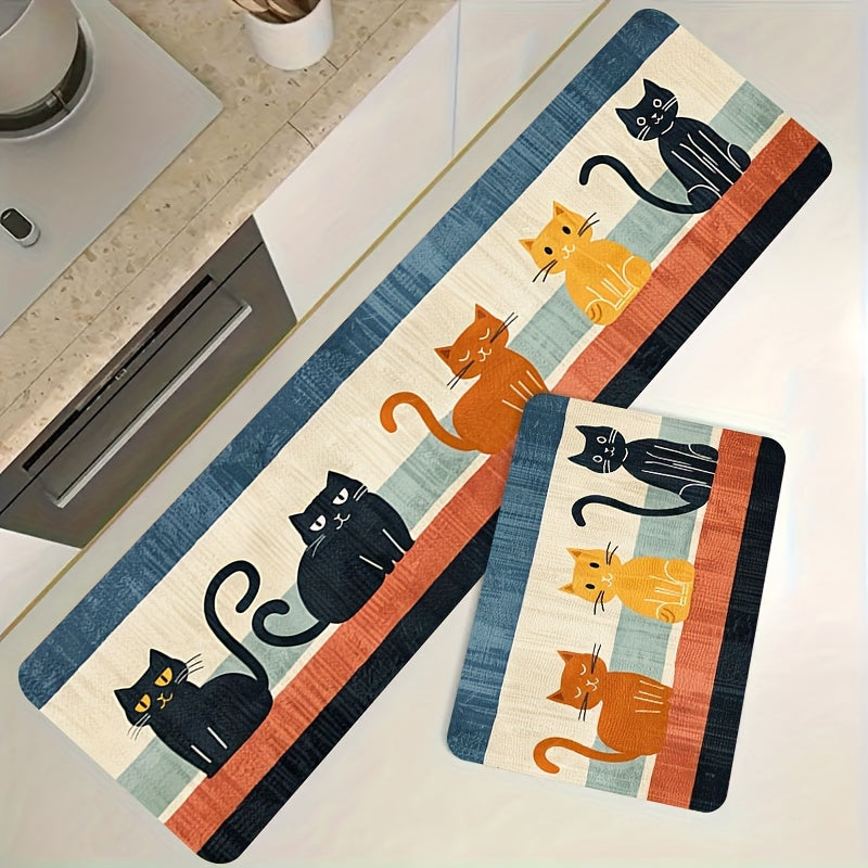 Polyester Doormat with Adorable Cat Design - Non-Slip, Easy to Hand Wash Mat for Kitchen and Living Room, Water-Resistant Rug for Bathroom - Includes 1 Piece