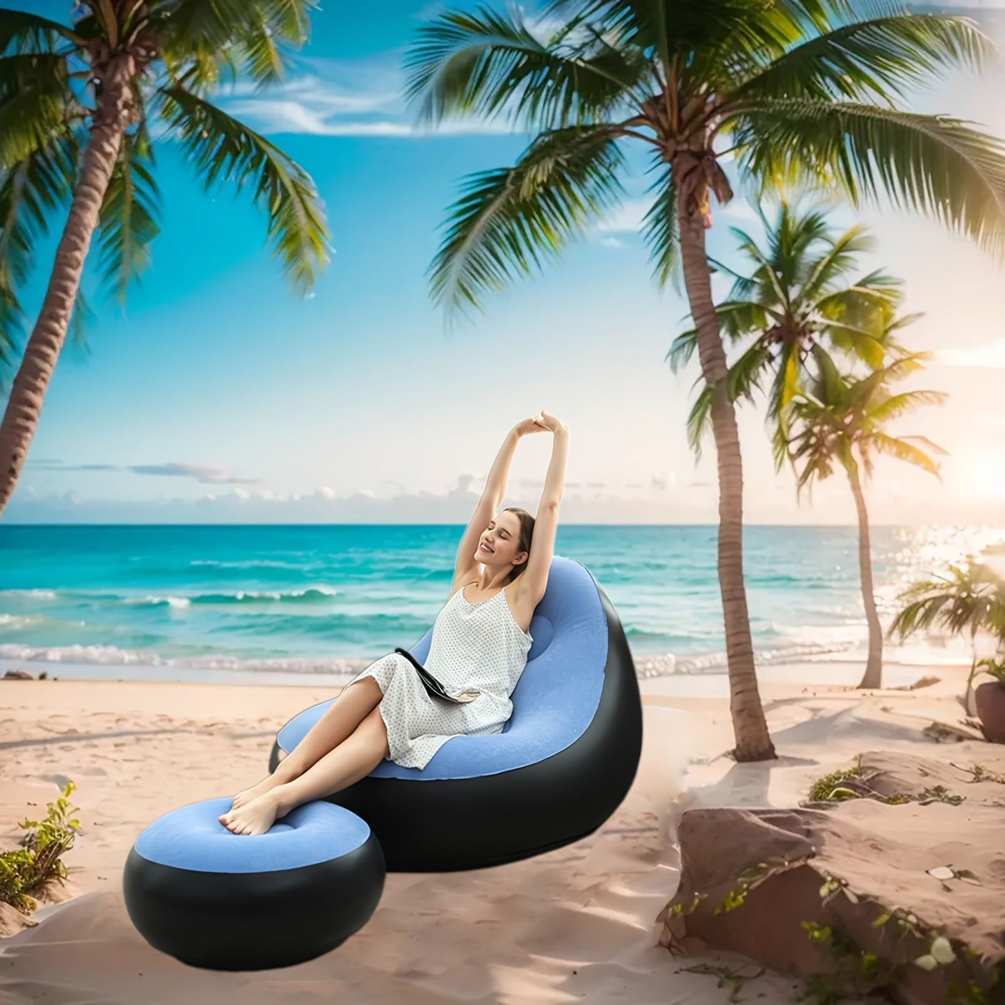 1pc Inflatable Lounger Sofa with Ottoman, Portable, Suitable for Indoor and Outdoor Use, Ideal for Camping, Hiking, and Festive Gifts