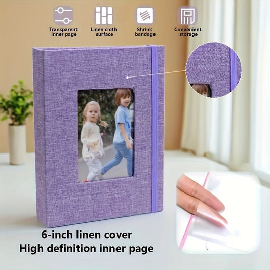 Linen Photo Album with Front Window - 10.01X15.01cm, Acid-Free, 26 Pages, Holds 52 Photos - Ideal for Kids, Weddings, and Family Memories