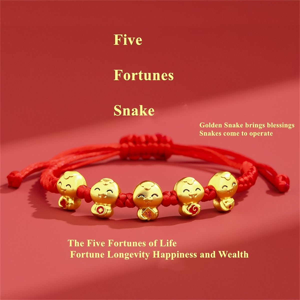 Incorporating a Chinese style and adorned with red thread jewelry, the 2025 Lucky Snake Symbol Red Thread Woven Bracelet showcases five snake pendants, creating a one-of-a-kind piece. Perfect for gifts on birthdays, Valentine's Day, Mother's Day, or as a