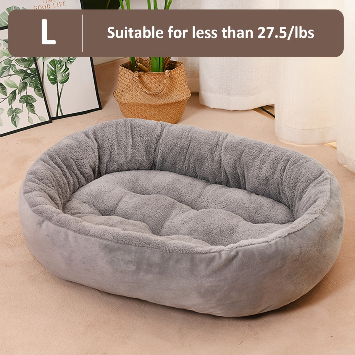 Cozy oval pet bed for small to medium dogs, plush polypropylene mat, non-assembled.