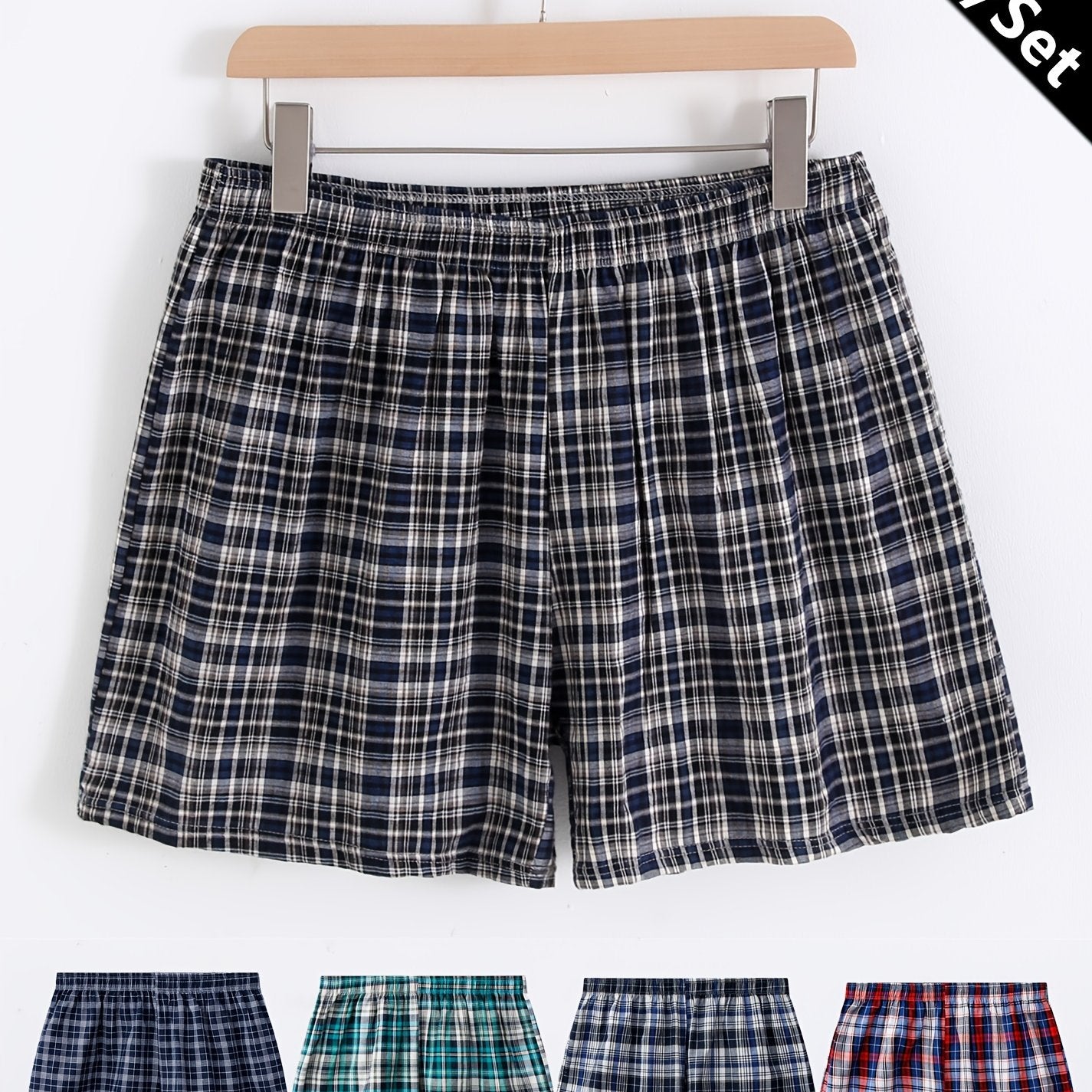 5 Men's Plaid Boxer Briefs - 100% Cotton, Breathable, Loose Fit for Home or Beach