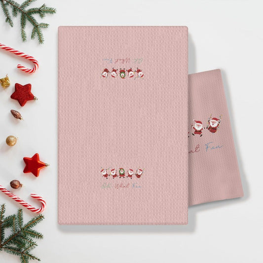 Pink Christmas Kitchen Towels featuring Cute Christmas Santa design, perfect for adding a festive touch to your kitchen decor this holiday season. This set includes 1 towel measuring 45.72 cm x 66.04 cm, ideal for use as hand towels or tea towels.