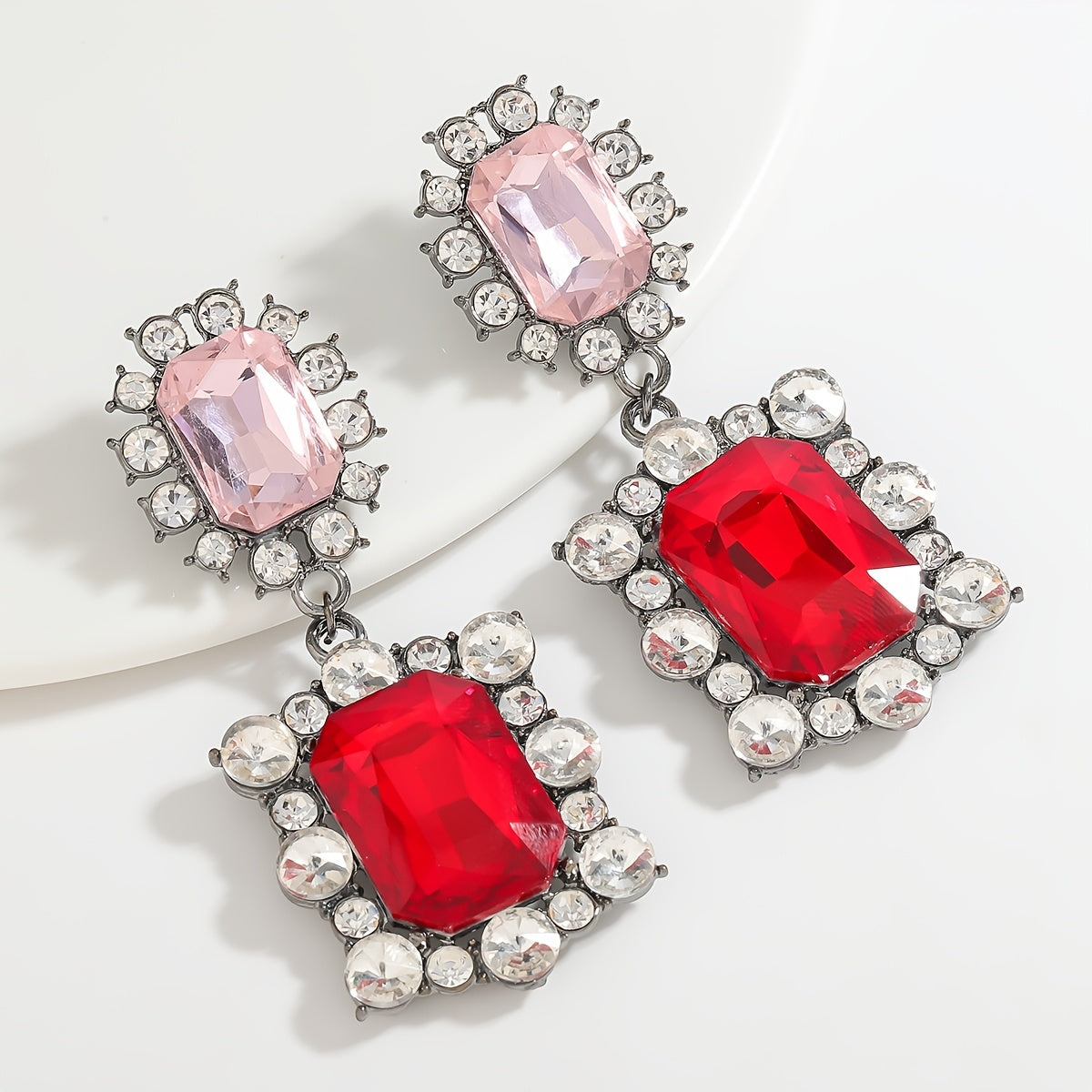 Surprise Her with a Stunning Valentine's Day Gift - Chic Pink and Red Rhinestone Earrings, featuring Unique Oval and Teardrop Shapes adorned with Sparkling Details, Made of High-Quality Alloy with Stainless Steel Posts, Perfect for Special Events and