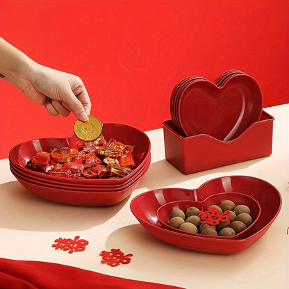 Heart-Shaped Serving Set for Valentine's Day, weddings, and romantic dinners. Includes salad, fruit plates, cereal bowls, snack dishes, and potato chips.