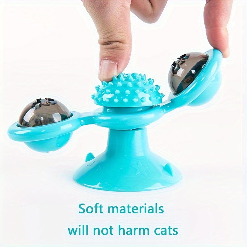 Fun rotating cat toy with windmill turntable design stimulates cat's vitality, enhances emotions, and offers interactive play for pets.