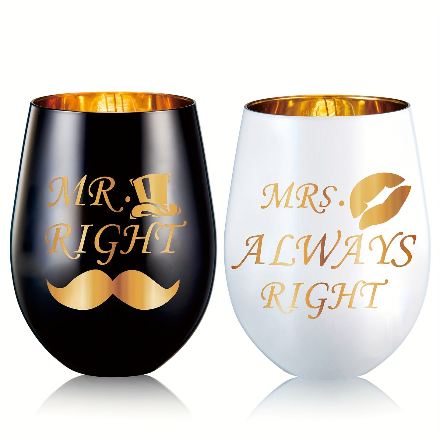 Set of 2 Mr Right Mrs Always Right Wine Glasses - Perfect gifts for weddings, engagements, anniversaries, bridal showers