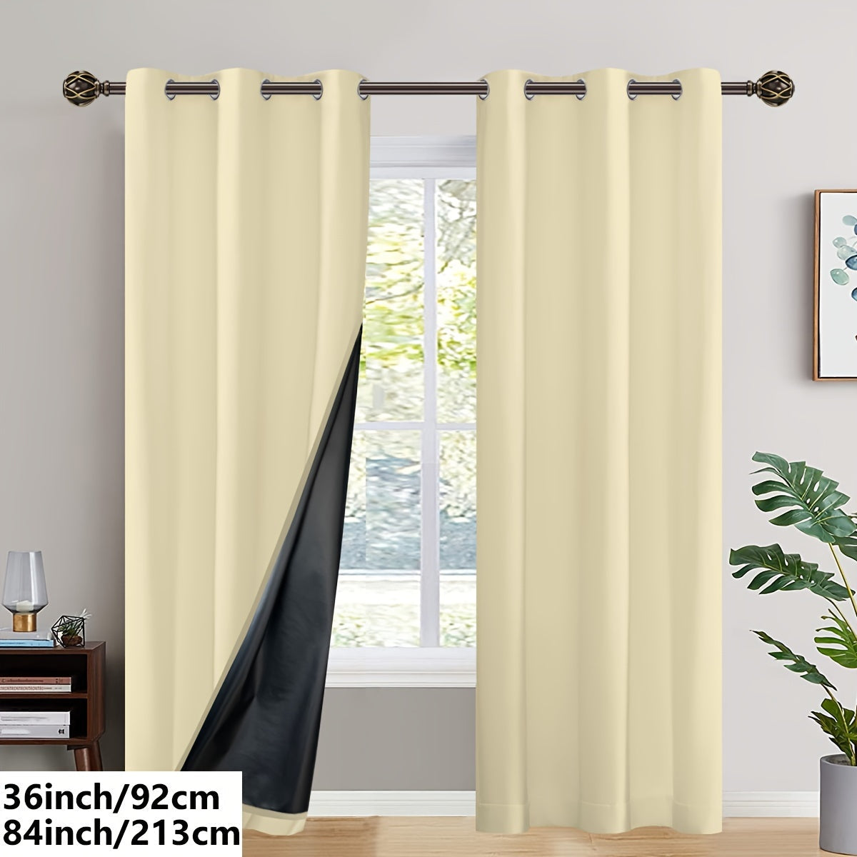 2PC Insulated Blackout Curtains with Coated Insulating Lining - Ideal for Living Room, Bedroom, Kitchen, Bathroom - Perfect for Home and Room Decoration