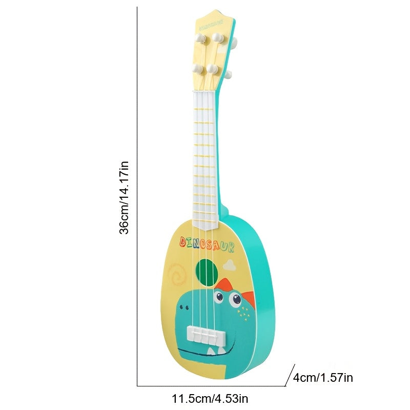 Children's Ukulele Toy, Educational Musical Instrument, durable plastic in yellow and green.