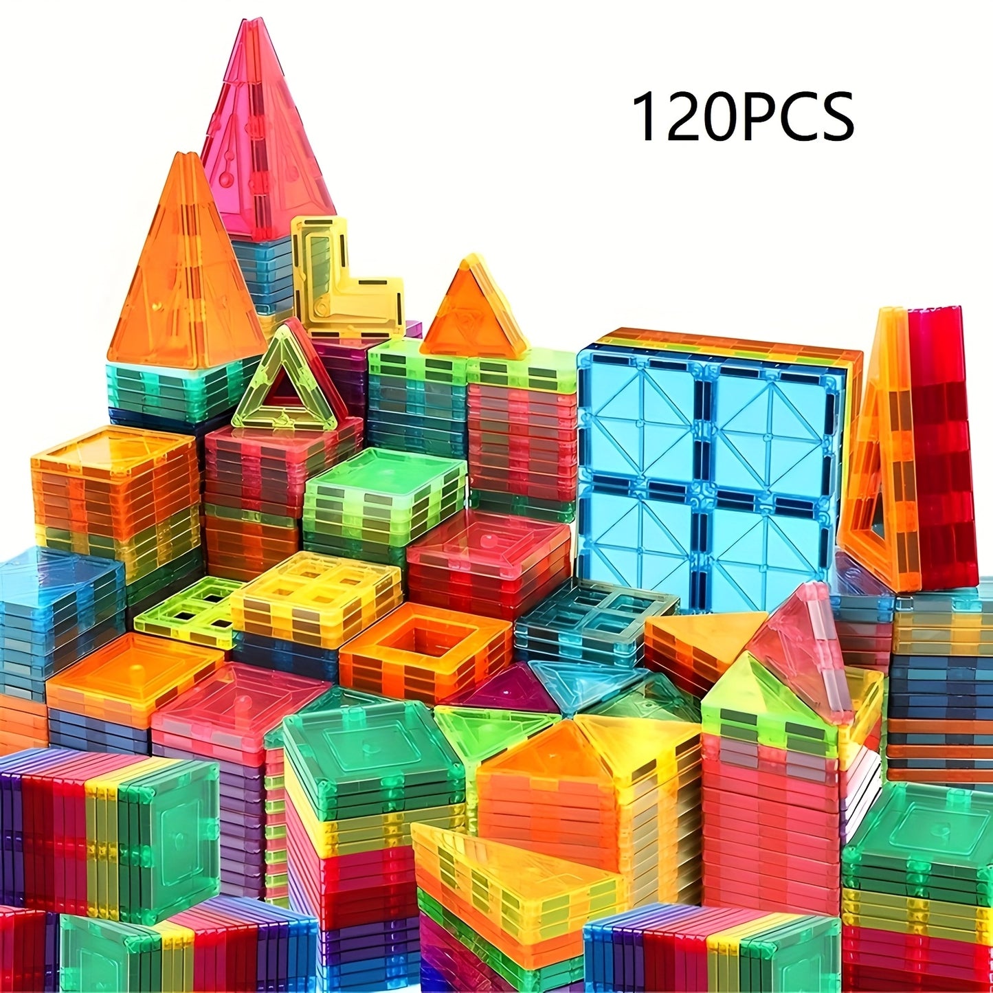 Educational 3D building blocks set with magnet tiles - Durable ABS material - 60/100/120pcs - Creative play for boys & girls.