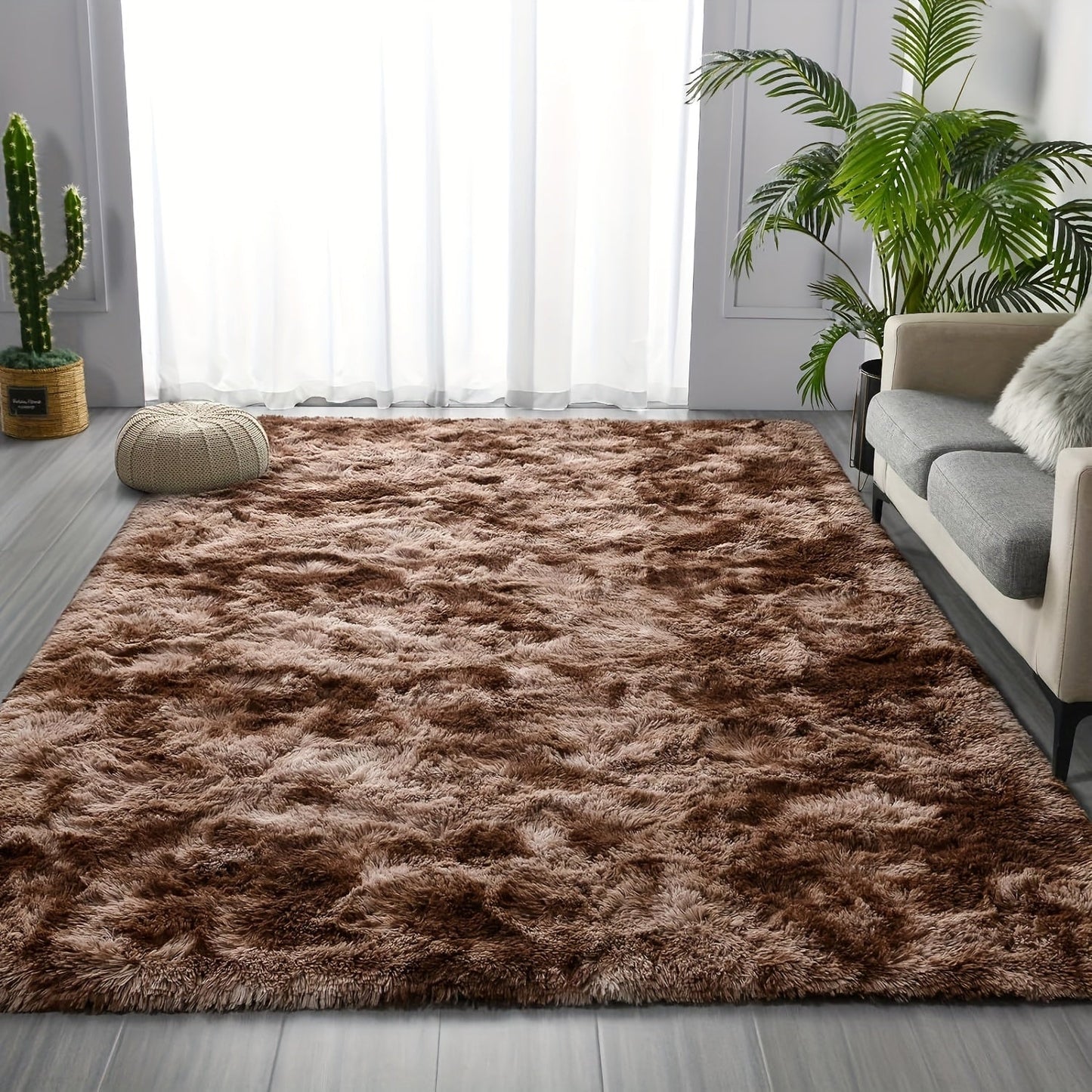 Large Soft Comfort Long Shaggy Faux Fur Area Rug with Hand-Washable Indoor Polyester Plush Carpet. Versatile for Living Room, Bedroom, and Public Spaces. Easy Maintenance with Modern Gradient Design.