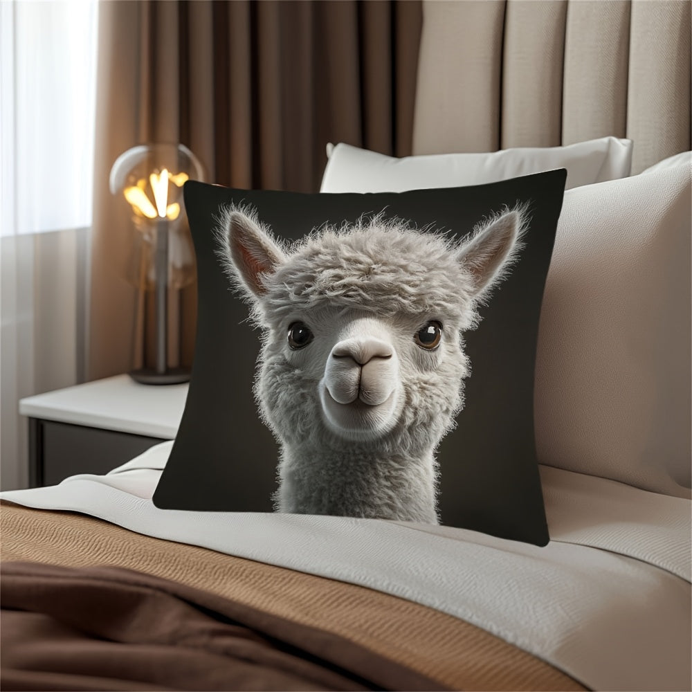 Soft Christmas Pillow Cover featuring an Alpaca Portrait, Double-Sided Print, Hidden Zipper, Perfect for Winter, Valentine's, Easter, Office, Home, Sofa, and Living Room Decor. No insert included. Adorable Square-Shaped Cute Pillow to add a touch of