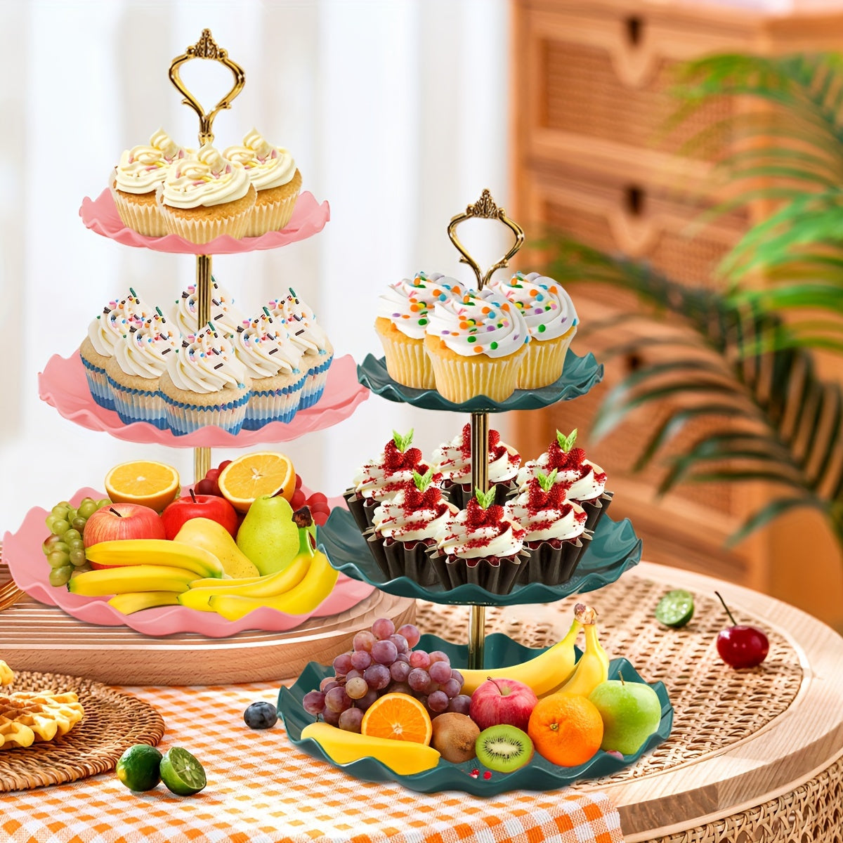 2-piece plastic cupcake stand for weddings, parties, and holidays. Versatile display for various occasions and themes.