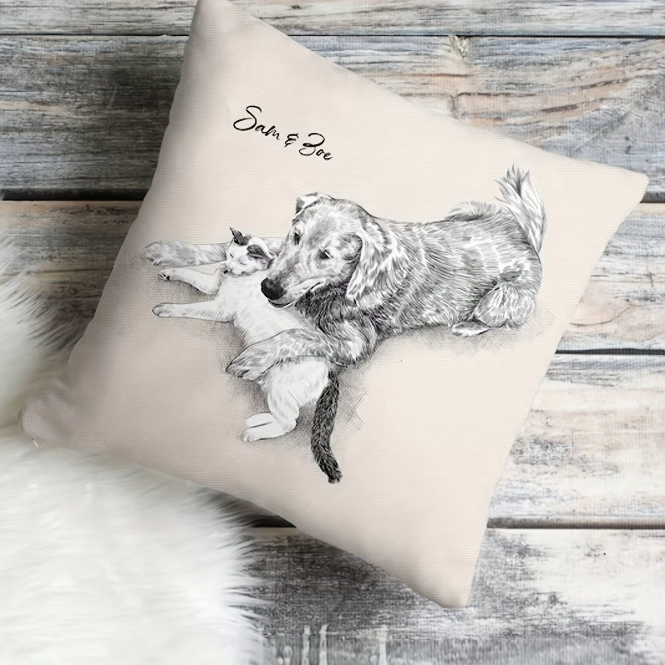 Customize your home decor with this cozy plush throw pillow cover, featuring a unique design personalized with your pet's photo. This cushion case makes a thoughtful gift for any occasion, from anniversaries to Christmas. Made with a soft knitted