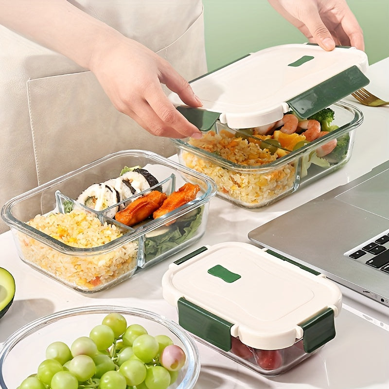 Borosilicate Glass Lunch Box with Snap Lid - Microwave Safe, Leak-Proof Meal Prep Containers for Home and Office Use. Durable and Versatile Storage Options in Multiple Sizes and Compartments.