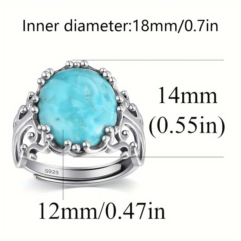 Stunning 925 Sterling Silver Cuff Ring with Turquoise, Intricate Floral Filigree Pattern, Adjustable Fit, Allergy-Free, Lightweight at 3.8g, Perfect for Everyday or Special Occasions, Great Gift for Mother's Day.