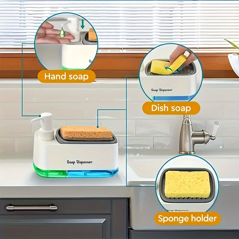 Large Soap Dispenser and Sponge Holder Combo - Made from High-Quality Wood Pulp, Safe for Kitchen and Bathroom Use