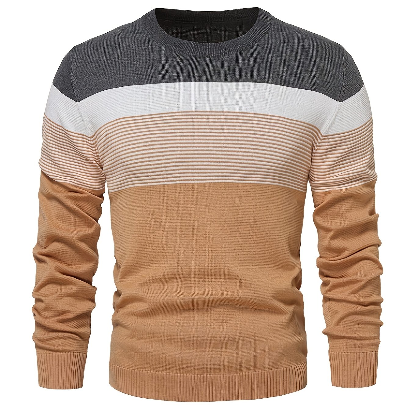 Cotton crew neck sweater for men with striped pattern, perfect for daily wear in fall/winter.