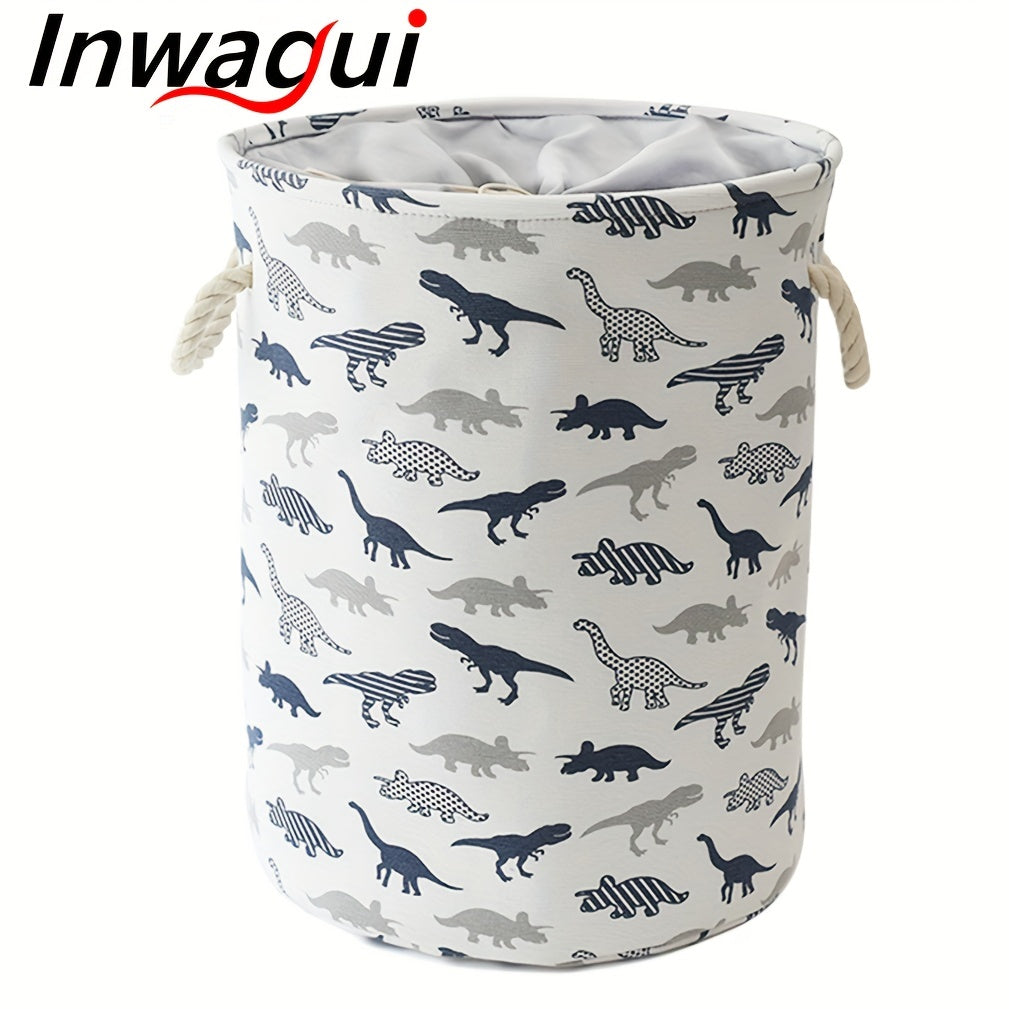 Large foldable laundry hamper with cute animal design, made of thick fabric. Features drawstring lids and can be used as a storage bin for clothes, toys, and other items in the nursery or home. A stylish and practical organizer.