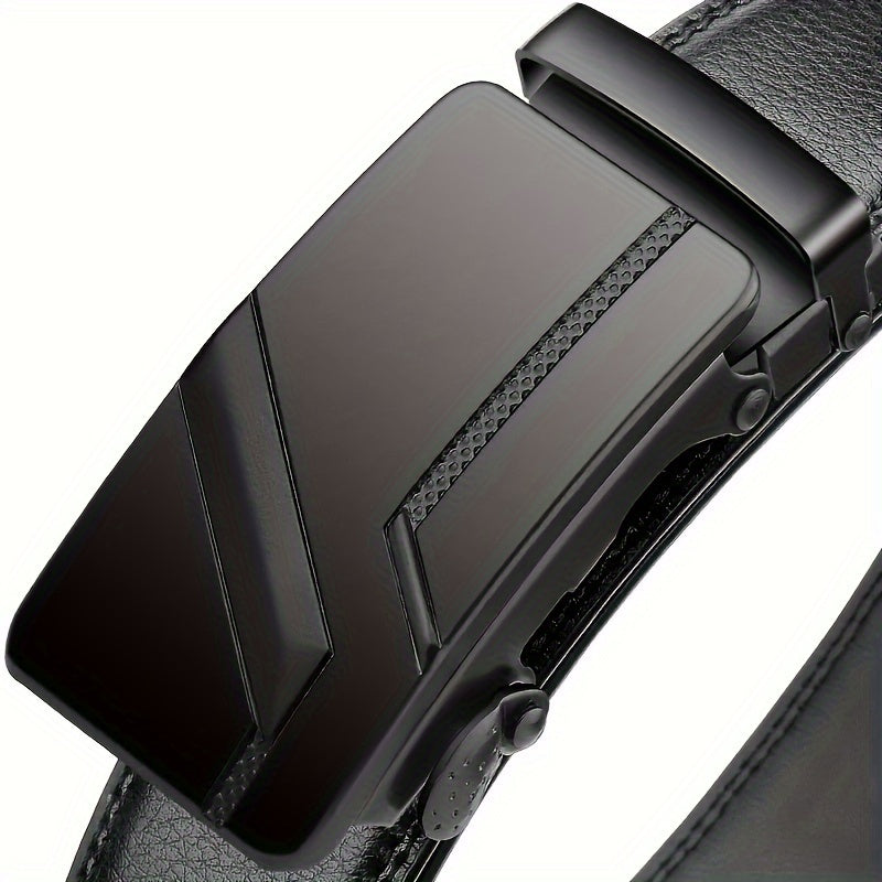 Stylish men's PU leather belt with automatic iron buckle, suitable for everyday wear.