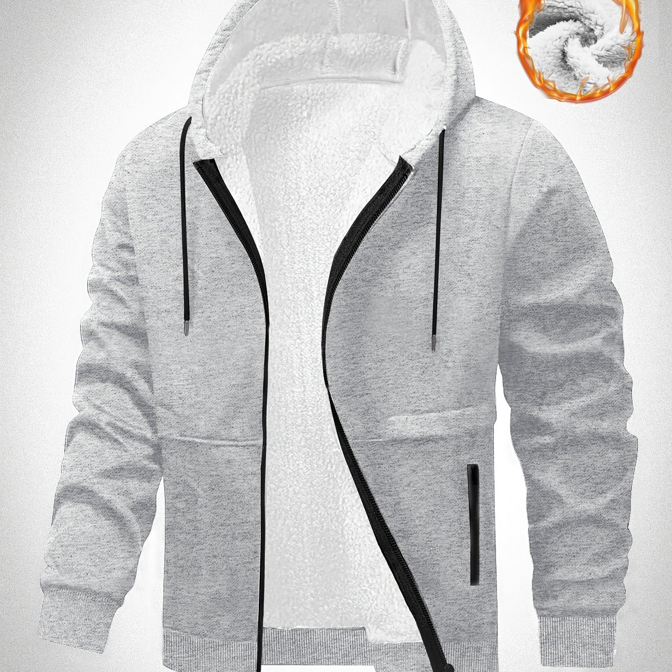 Plus Size Men's Hooded Jacket with Fleece Lining, Cozy for Fall/Winter