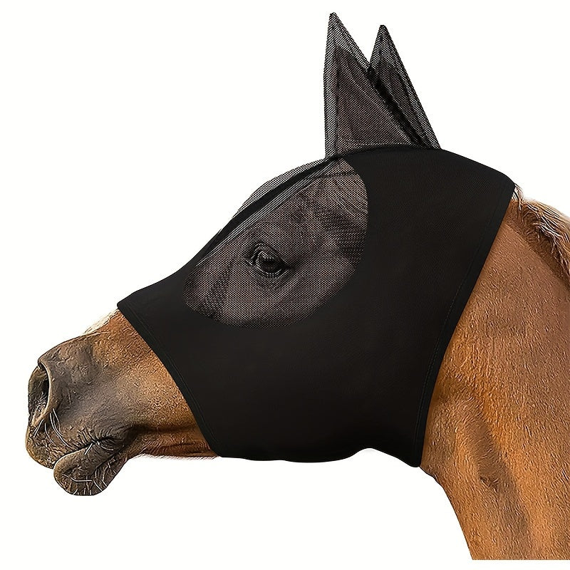 "CareMaster Comfort-Fit Horse Fly Mask with Ears" предлагает дышащую, легкую сетчатую защиту для лошадей.