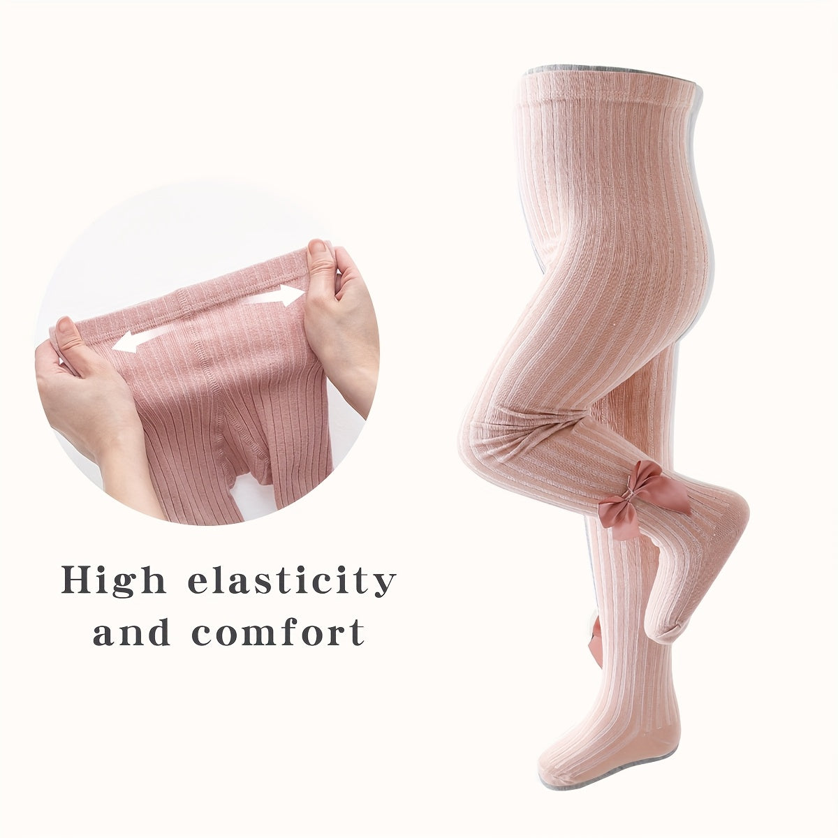 Adorable bow-knot girls' leggings socks in soft ribbed knit, perfect for dance and casual attire. Available in various colors.