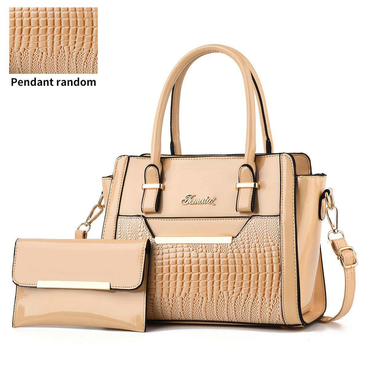 Women's Bag Set: Classic Solid Color Shoulder Bag with Top Handle and Clutch Purse