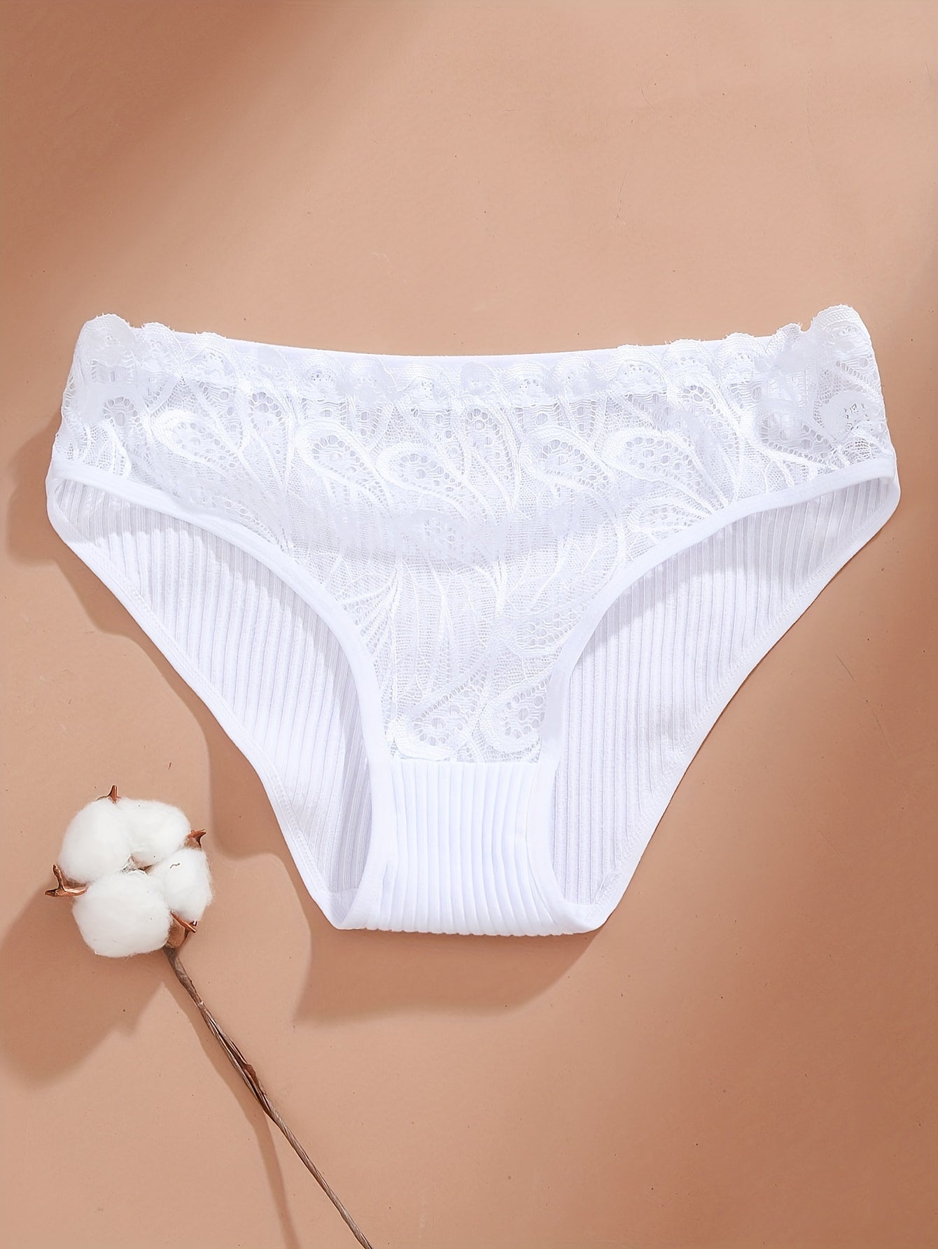 4 lace ribbed briefs, comfortable and breathable, perfect for women's lingerie and underwear.