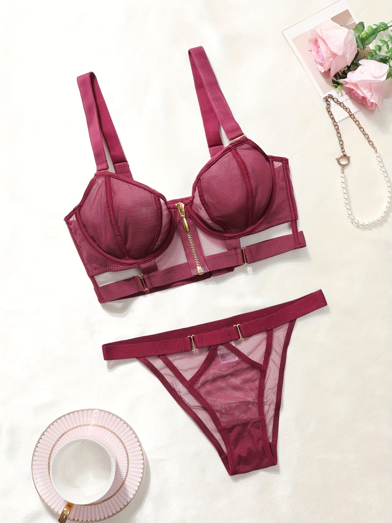 Seductive, ultra-thin mesh bra set.