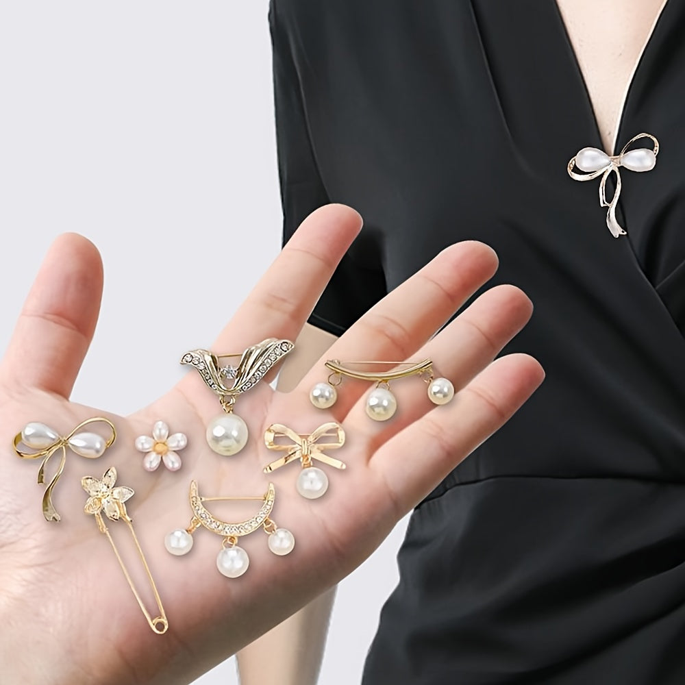 Set of 13 Brooch Pins, Double Faux Pearl Shawl, Hat, and Neckline Pins for Women, Perfect for Daily Fashion Wear. Can be used as Cover Up Buttons, Clothing Dress Decoration, Accessories, Pant Waist Tighteners, and Safety Pins.