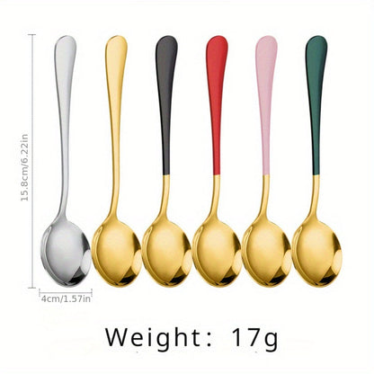 Golden Stainless Steel Long Handle Spoons Set of 4 - Great for Coffee, Desserts & More - Perfect for Home, Restaurants & Cafes