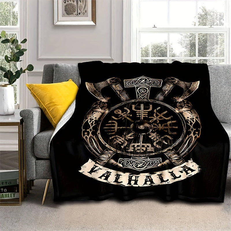 Stay warm and cozy with our 1pc Flanged Blanket featuring a retro Viking logo print. This comfortable and plush blanket is perfect for camping, sofa, bed, couch, and office use. It makes a great gift for all seasons.