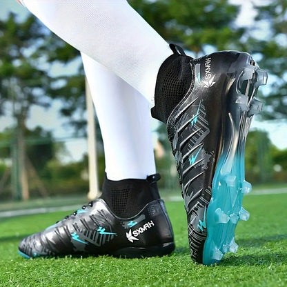 Men's high-performance football boots with solid pattern, lace-up closure, PU upper, and TPU sole for all-season athletic and outdoor soccer usage.