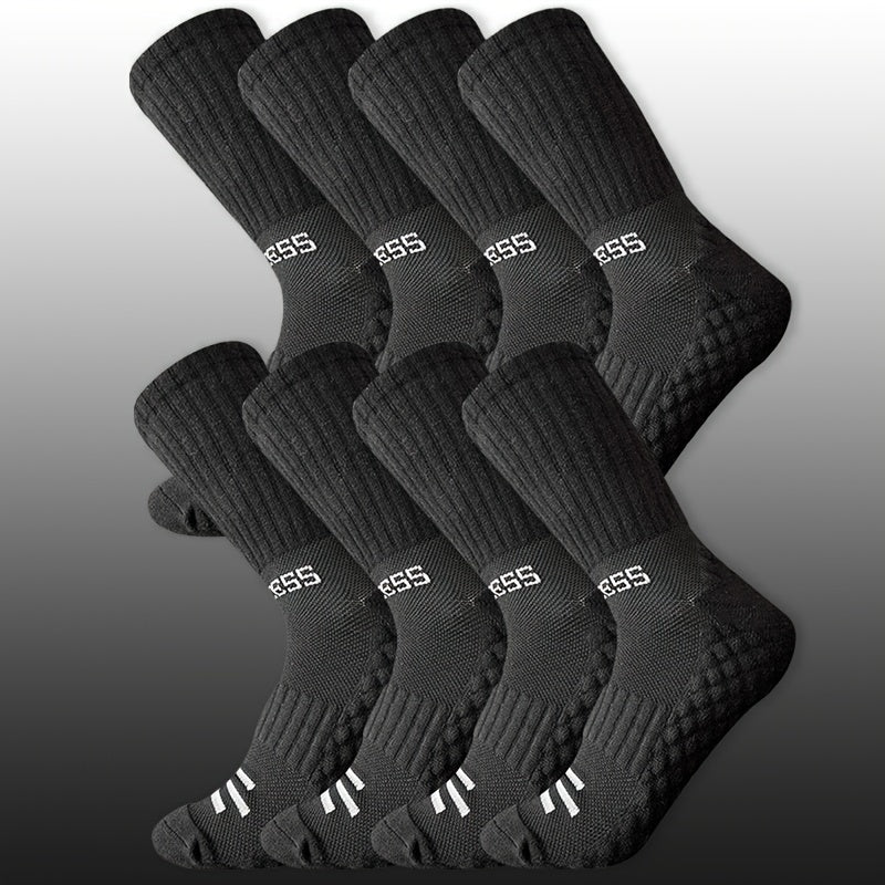 8 pairs of stylish men's long socks for autumn and winter, with thickened towel bottoms and sweat-absorbing properties.