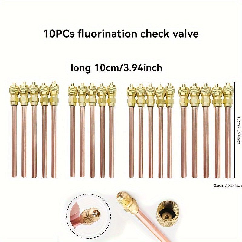 Refrigerator air conditioner fluorination check valve comes in packs of 10 or 20 pieces. This efficient and safe solution is ideal for filling refrigerants in household appliances. A must-have household gadget.