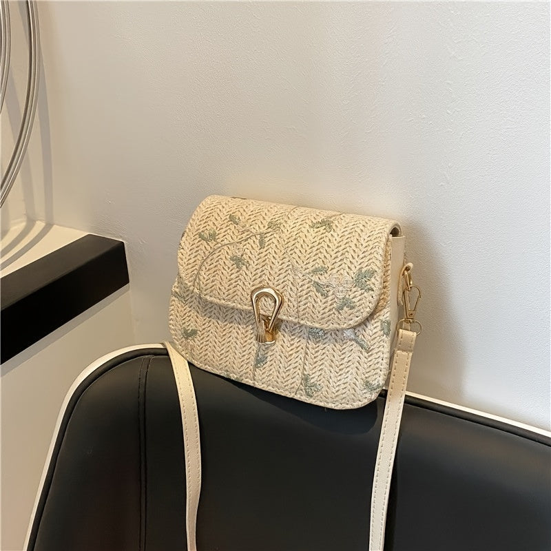 This year's popular small bag for women: the 2024 summer new fashionable shoulder crossbody bag, featuring lace and grass weaving in a small square design.