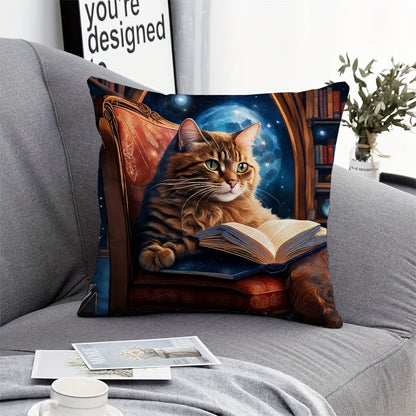 Modern cat-themed velvet pillow cover with zipper closure for easy removal and machine washing. Suitable for all rooms. 17.71-inch square size. Pillow core not included.