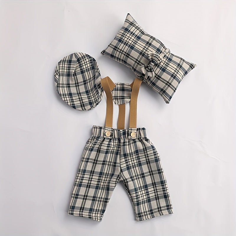 Set of 4 Newborn Baby Photography Props: Plaid Costume for Infant Boys & Girls, Perfect Gift for Christmas, Halloween, and Thanksgiving