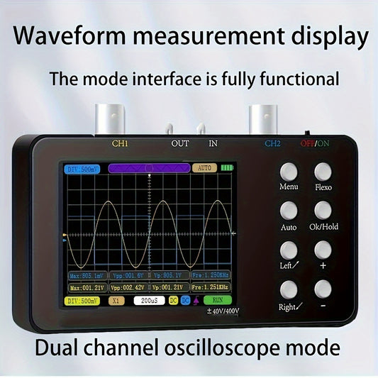 1pc Dual-channel Digital Oscilloscope with 10M Analogue Bandwidth, 50M Sampling Rate, Lissajous Patterns, and 6A Current Waveform.