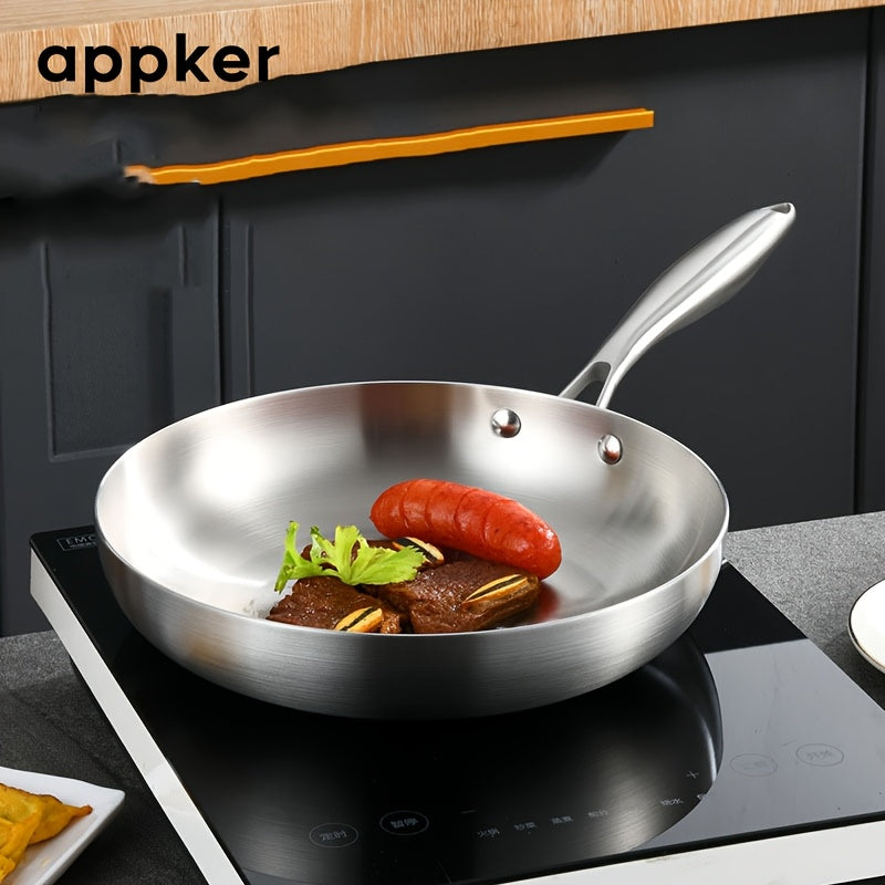 Appker Stainless Steel Frying Pan - 1 piece, Non-Stick, Dishwasher Safe, Compatible with Gas Stove & Induction Cooker, Perfect for Cooking Steak & Vegetables, Essential Kitchen Tool